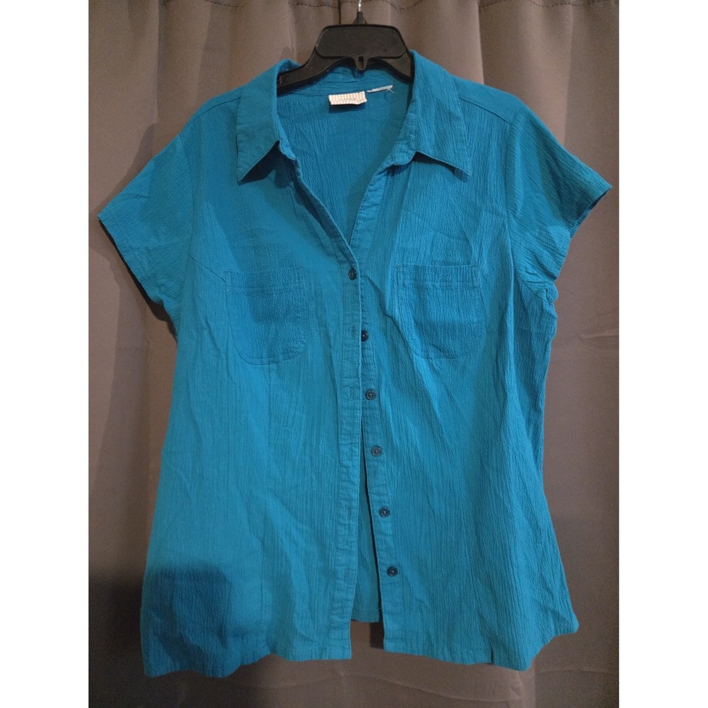 White Stag Blue Stretch Button-Up Collared Short Sleeve Shirt XL